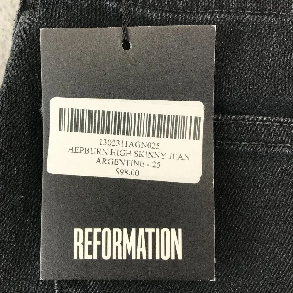 NWT Reformation Jeans Womens Hepburn Skinny Jeans Size 25 Black High Rise - Picture 4 of 11